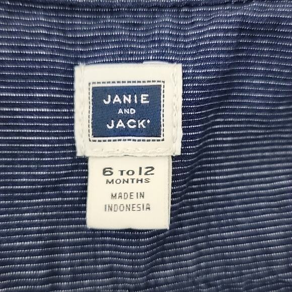 Janie and Jack Blue Chambray Micro Stripes Button-Up Shirt 6-12 Months - Picture 12 of 14